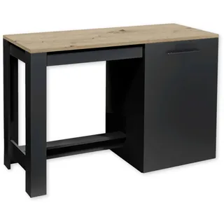 Stella Trading ADON Moderne Kücheninsel freistehend in Schwarz matt, Artisan Eiche Optik - Geräumige Kochinsel mit Arbeitsplatte - 138 x 91 x 56 cm (B/H/T)