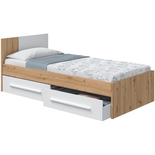Habitdesign Einzelbett, Holz, Eiche Nodi und Weiß (Artik), cama Individual