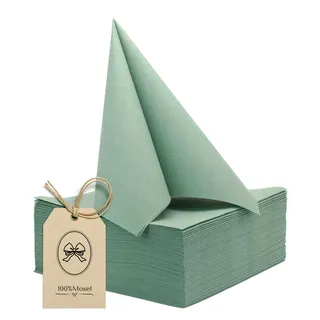 100%Mosel Airlaid Servietten, 50 Stück (40 x 40 cm), in Eukalyptus Grün | Stoffähnlich und beidseitig farbig – Premium Tischdeko für Hochzeit, Kommunion, Konfirmation, Taufe und Geburtstag