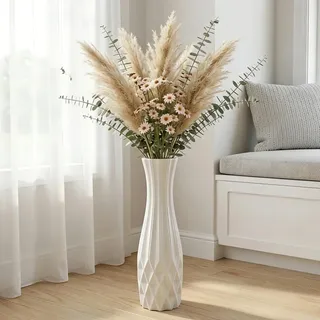 Keramik-Bodenvase, groß, 45 cm hoch, weiß, Moderne Blumenvasen für Büro, Zuhause, Bauernhaus, Wohnzimmer, Schlichtes Origami-Design, dekoratives Porzellan-Blumenarrangement, tolles Geschenk