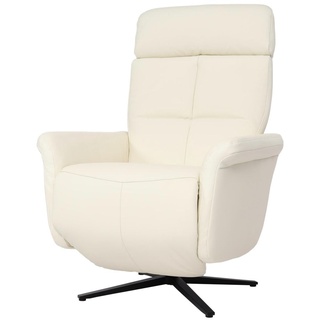 Relaxsessel MCW-L10, Design Fernsehsessel TV-Sessel Liegesessel, Liegefunktion drehbar, Voll-Leder creme-weiß