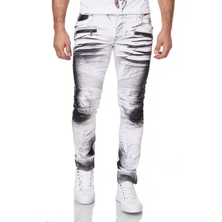 Slim-fit-Jeans KINGZ Gr. 32, Länge 34, schwarz-weiß (weiß, schwarz) Herren Jeans Slim Fit im Batik-Look