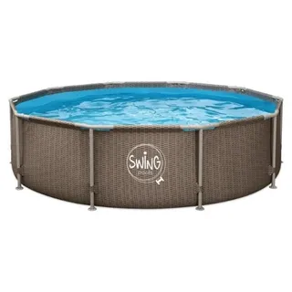 SWING Frame Rattan Pool 3.05×0.76 m rund – Aufstellpool Garten, Stahlrahmen, 4.5 m3