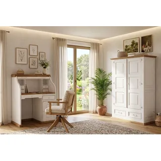 Sekretär Schreibtisch Homeoffice MEXICO weiß - Pinie Massivholz - Landhausstil Möbel
