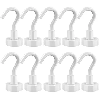 Lictin Magnethaken, 10 Stücke Neodym Magnete Extra Stark, 10kg Starke Magnete Haken Weiß, Werkstatteinrichtung Küchen gadgets Magnet Haken Abnehmbar, Neodym Magnete Camping Gadgets