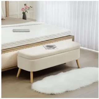 HOMCOM Sitzbank Truhenbank Bettbank (Bank, 1-St., Aufbewahrungsbank), mit Stauraum, Teddy-Fleece, Holzbeine beige