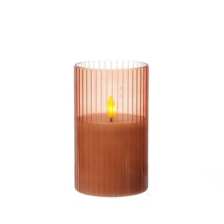 LED Kerze im Glas Windlicht Echtwachs Timer H: 12,5cm D: 7,5cm rosa