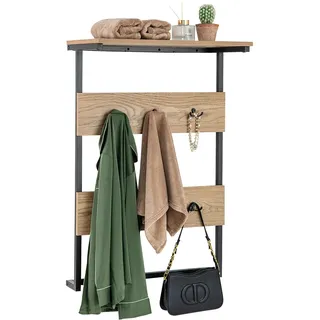 COSTWAY Wandgarderobe mit Ablage, Wandregal mit 6 Haken, Garderobenleiste industriell mit Metallrahmen, Kleiderstange Garderobenpaneel für Eingang, Wohnzimmer, Schlafzimmer, Natur