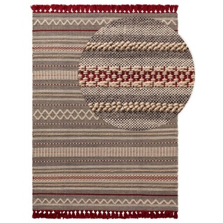 Wollteppich Tolga, benuta, rechteckig, Höhe: 5 mm, Kunstfaser, Berber, Ethno-Style, Wohnzimmer grau|rot