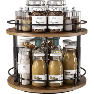 LIAISIMI Lazy Susan Organizer mit 2 Ebenen, drehbares Gewürzregal mit stabilem Karussellboden und 4 Höheneinstellungen für Schrank, Küche, Arbeitsplatte, Esstisch, Schrank (zweilagig (rund)