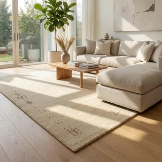 Morgenland Indo Gabbeh Teppich Handgewebt Wolle Beige 60x90cm | 100% Schurwolle, Kollektion Naturals, Schlafzimmer & Küche, Handarbeit, Rechteckig