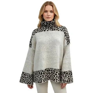 Worldclassca Longpullover WORLDCLASSCA Damen Oversize Strickpulllover Lang Uni + Leopard Muster Neue Kollektion - Stilvolle und gemütliche Strickmode für Damen grau