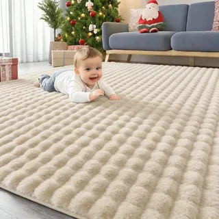 Homaxy Hochflor Teppich mit 3D Bubble Muster Weich Flauschig Teppiche, Waschbar Antirutsch Teppich Läufer fürs Flur, Wohnzimmer, Kinderzimmer, Schlafzimmer - 80x150 cm, Beige