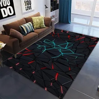 Xisnuient Gamer Teppich für Jugendzimmer Jungen - Neon Gaming Design Teppich mit Rutschfester Unterseite, Flanell Kinder Teppich Jungs für Gaming Zimmer & Teenagerzimmer (Schwarz,100x120cm)