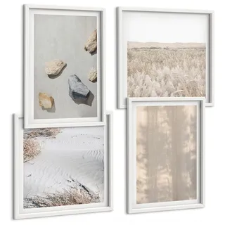 BILDER SET 4er Set - 50x50 cm & 40x60 cm Weißer Rahmen - Boho-Naturtexturen