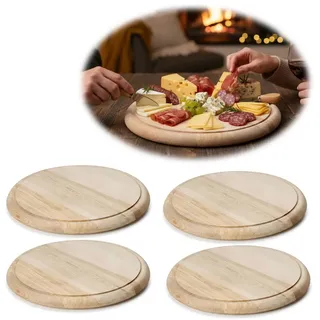 LS-LebenStil Servierbrett 4x Holz Fleischteller Servierteller 25cm FSC Birke Rund Schneidebrett, Holz, (Schneidebrett mit Saftrille Küchenbrett Brotzeitbrett, 4-St., Vesperbrett Servierteller Pizzateller Käsebrett Holzbrett), FSC zertifiziert braun