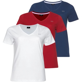T-Shirt H.I.S "Essential-Basics" Gr. 40/42, bunt (marine, weiß, rot) Damen Shirts V-Shirts Große Größen