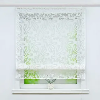 Joyswahl Ausbrenner Raffrollo mit Floral Motiv »Olivia« transparente Raffgardine mit Klettschiene Küche Wohzimmer Gardinenschals BxH 120x140cm Weiß 1 Stück