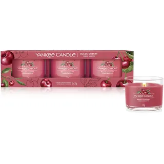 Yankee Candle Duftkerzen-Geschenkset | Votivkerzen mit Black Cherry | Soja-Wachs-Mix | 3 Teile