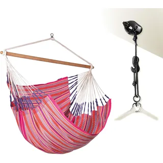 LA SIESTA®- Habana Hängesessel Kingsize + Befestigungsset für Entspannung & Stil: 360° Drehgelenk, hochwertiges Bambusholz - GOTS-zertifizierte Baumwolle (Flamingo)