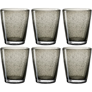 Leonardo Burano Trink-Gläser 6er Set, handgefertigte Wasser-Gläser, spülmaschinengeeignete Gläser, bunte Trink-Becher aus Glas grau 330ml, 034760