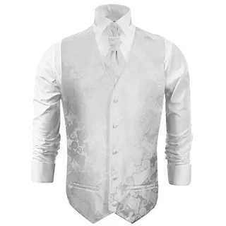 Paul Malone Anzugweste Herren Hochzeitsweste mit Plastron Set 2tlg paisley - Bräutigam (Set, 2-tlg., mit Weste und Plastron) weiß V17, Gr. 64 (5XL) weiß 64
