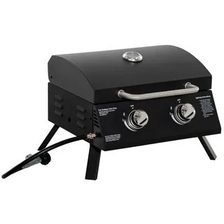 Outsunny Gasgrill BBQ mit 2 Brennern und Deckel, ablesbarem Thermometer, 55 x 46,5 x 41 cm, Kohlenstoffstahl & Edelstahl, Schwarz Aosom.de
