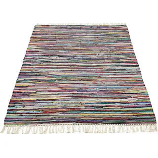 Andiamo Multi aus 100% Baumwolle, - handgewebter Flickenteppich mit Fransen Fleckerlteppich Teppich bunt 200 x 300 cm