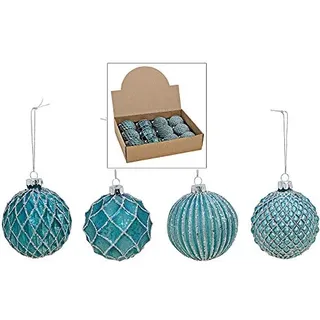 MC-Trend 12 edle Weihnachtskugeln im Set aus Glas (Ø 8 cm) – einzigartige Christbaumkugeln für Festliche Eleganz. Glanz und Stil für Ihren Weihnachtsbaum (Tuerkis Silber)