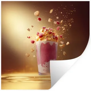 MuchoWow Wandsticker Himbeere - Smoothie - Getränk - Rosa (1 St), Wandaufkleber, Selbstklebend, Wohnzimmer, 80x80 cm 80 cm x 80 cm x 0.1 cm