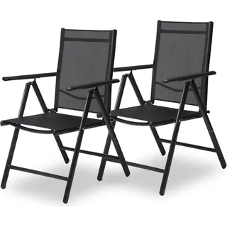 sunnypillow 2er Set Gartenstühle Niedriglehner | 120 kg belastbar | Aluminium Klappsessel Klappstuhl für Garten Balkon Terrassen | Anthrazit - Grau