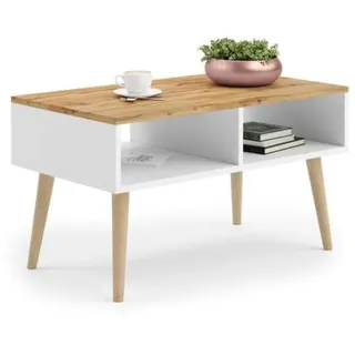 KOBI Sandi Couchtisch | Skandinavisches Design | Für Wohnzimmer, Büro, Esszimmer | Funktional und elegant | Hochwertige Materialien (Eiche Craft - weiß)