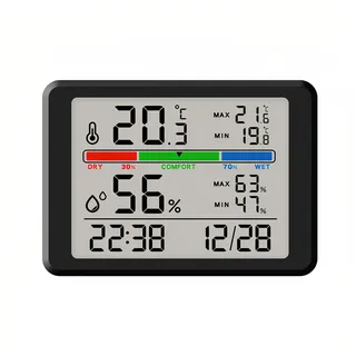 Lancoon Digitaler Wecker mit Thermometer Hygrometer Kleine LCD-Uhr Magnetisches Design Hintergrundbeleuchtung Max, Min Aufzeichnungen Snooze Datum für Zuhause Küche Büro