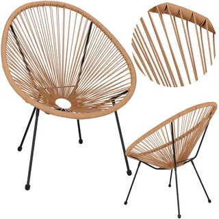 SPRINGOS Acapulco Gartenstuhl Beige 73x40,5x87 cm – Retro-Loungesessel aus PE-Rattan mit Metallrahmen, Wetterfester & Bequemer Sessel für Innen & Außen