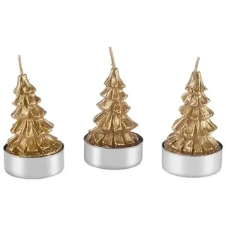 Karaca Weihnachten Gold Tannenbaum 3 Teilig Kerze, 3,8x3,8x7 cm