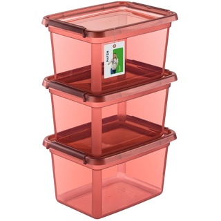 PAFEN 3X Aufbewahrungsbox mit Deckel 15L - 38 x 28,5 x 22 cm - Boxen Aufbewahrung Stapelboxen mit Verschlussclips Kunststoffbehälter Kleiderboxen Transparent Organizer | Rosa