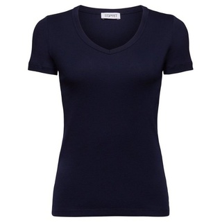 Esprit T-Shirt Baumwoll-T-Shirt mit V-Ausschnitt (1-tlg) blau M