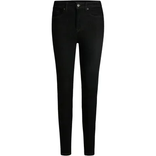Boss Slim-fit-Jeans BOSS ORANGE "Maye High Rise Slim Premium Damenmode", Damen, Gr. 27, Länge 34, schwarz (schwarz 001), Denim/Jeans, Obermaterial: 92% Baumwolle, 6% Polyester, 2% Elasthan, unifarben, modisch, körpernah, Jeans, mit BOSS Leder-Badge