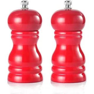 Pfeffermühle, Holz, Salz- und Pfefferstreuer, manuell, verstellbar, Grobheit, Keramik, Pfeffermühlen, Küche, Camping, Restaurant (2er-Set) Pfeffermühlen, Rot