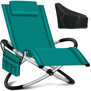 KESSER® Relaxliege Liegestuhl | Gartenliege Sonnenliege | Gartenstuhl | Klappstuhl faltbar | Schwungliege | Schaukelsessel | ergonomische Relaxsessel | wetterfest | 180 kg Belastung, Petrol Grün