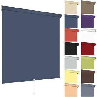 Springrollo Mittelzugrollo Schnapprollo viele Größen und Farben Montage Träger Metall Rollo Vorhang Blickdicht lichtdurchlässig Fenster Sonnenschutz Sichtschutz Blendschutz (90 x 180 cm, Dunkelblau)