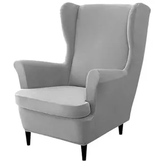 Domidekor Ohrensessel Überzug – Sesselschoner Dunkelgrau – Sesselbezug Stretch - Strandmon Sessel Bezug – Sesselhusse Elastisch Samt Velour Schmutzabweisend - Oeko-Tex 100