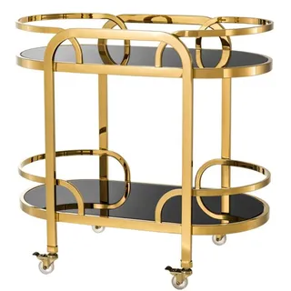Casa Padrino Luxus Servierwagen Gold / Schwarz 85 x 46,5 x H. 80,5 cm - Hotel Restaurant Gastronomie Trolley