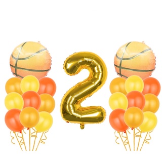 Shikuer Basketball Luftballon Set, Geburtstagsdeko Jungen 2 Jahr, Gold Riesen Folienballon Zahlen 2, Basketball Thema 2 Jahr Party Deko Luftballons, 2. Geburtstag Party Dekoration für Kinder Jungen