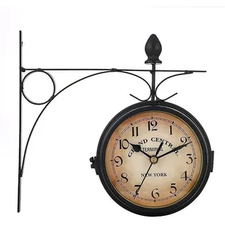 Schwarze, Moderne Wanduhr, Doppelseitige Uhr Mit Ständer, 21,5 Cm, Retro-stil, Batteriebetrieben, New Yorker Bahnhofsuhr, Met Clock