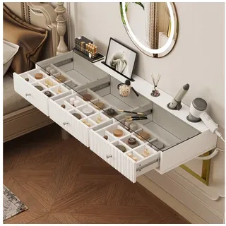 MODFU Schminktisch mit 3 Schubladen (Glasplatte & Tablethalterung – platzsparend für Schlafzimmer, Jugendzimmer & Beauty-Liebhaber, 1-St., 120×40×45 cm) weiß
