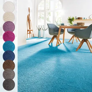 Andiamo Teppichboden ANDIAMO "Sophie, Frisee-Velours, Gesamthöhe 12 mm, Luxusklasse LC3", blau (aquablau), B:400cm L:200cm, Kunstfaser, Teppiche, Uni Farben, Breite 400 cm oder 500 cm, strapazierfähig & pflegeleicht