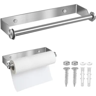 Küchenrollenhalter Wand, Küchenrollenhalter Edelstahl, Küchenpapierhalter | 28 cm, mit Schrauben, für Küche Badezimmer Wohnzimmer, Silber