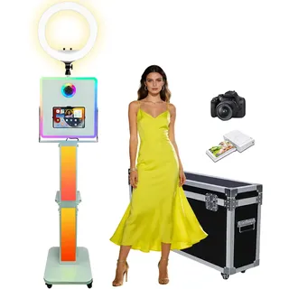 Photo Booth Kompatibel mit iPad 25.9 cm-33.0 cm und Kamera, mit RGB-LED-Fülllicht & Lightbox, Selfie-DSLR-Fotokabinen-Maschine für Verleih, Hochzeit, Partys, Veranstaltungen, Abschlussfeier