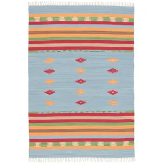 Pergamon Lina Stripes Wollteppich 70 x 140 cm Blau